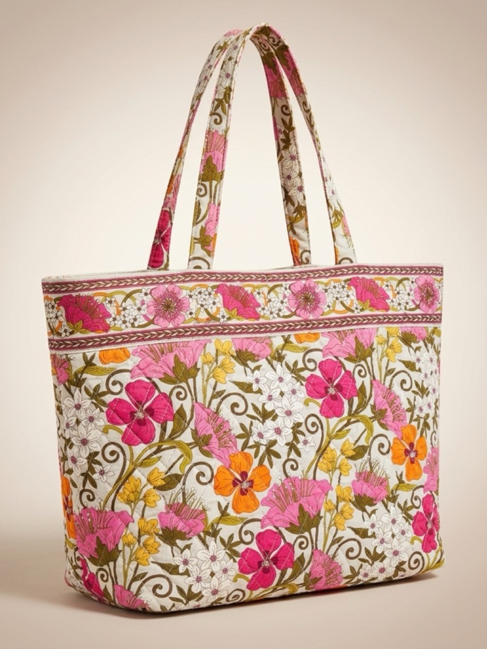 Tea Garden Floral Quilted Tote Bag in Pink & Orange